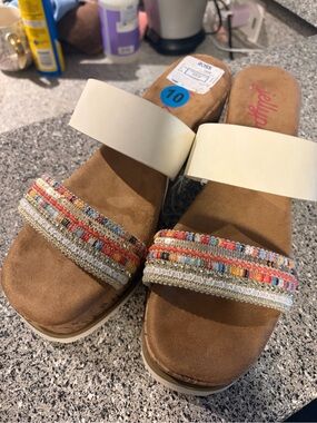 Jellypop Cream & Brown Beaded Slide Mules
